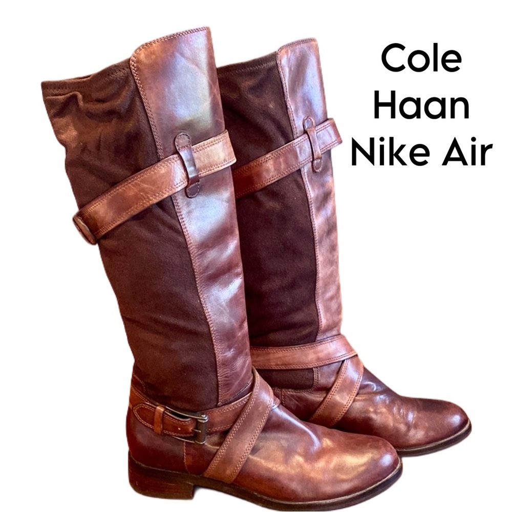 Cole Haan Whitney Brown Tall Riding Boots leather stretch ultra suede Sz 11